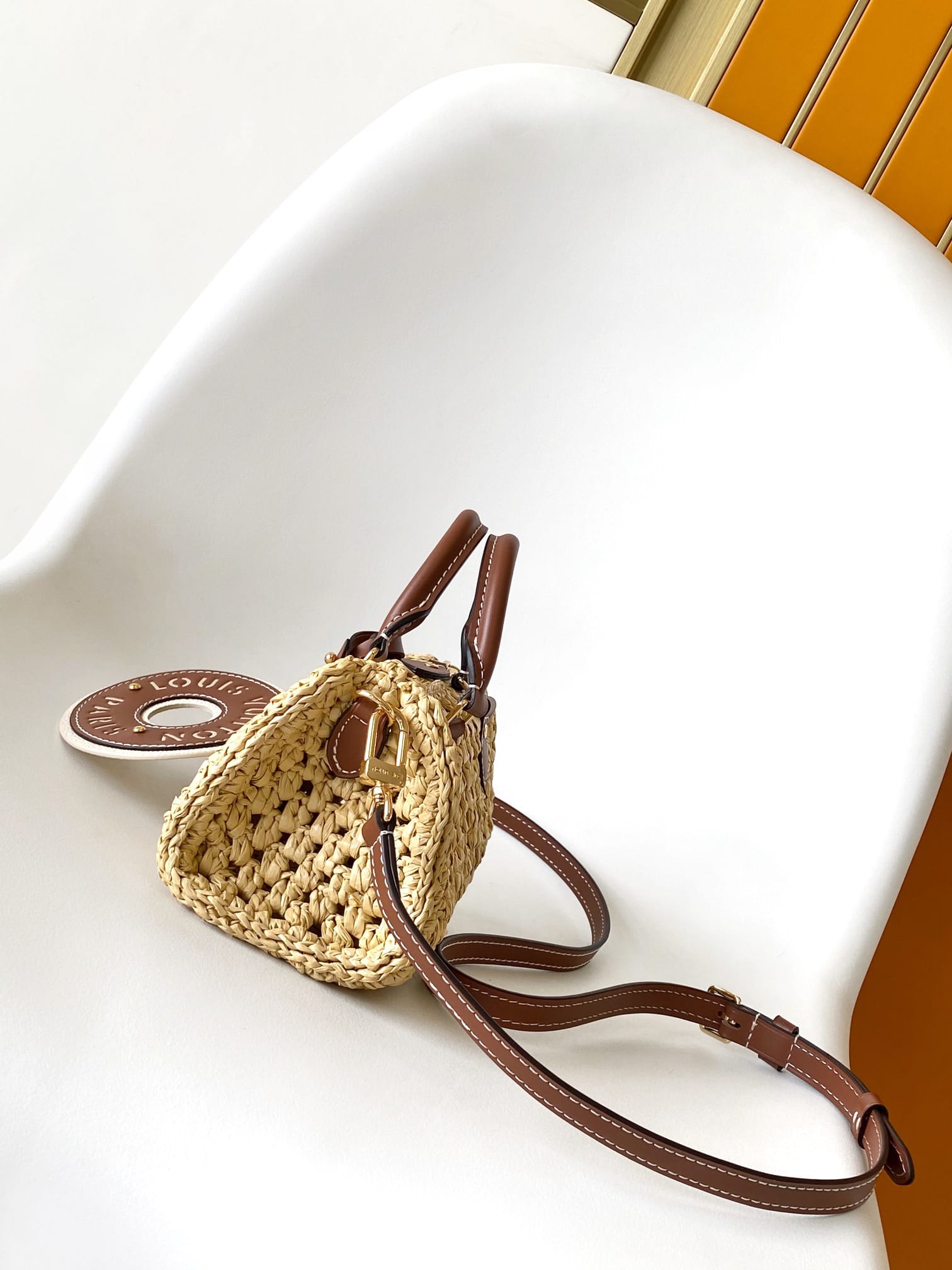 Louis Vuitton Nano Speedy Handle Shoulder Bag in Raffia - Tan