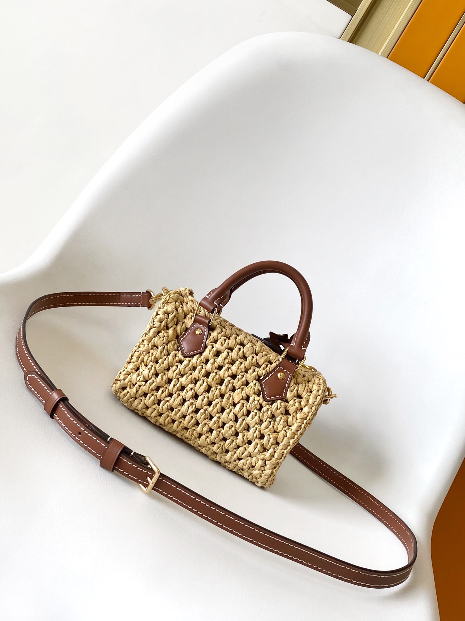 Louis Vuitton Nano Speedy Handle Shoulder Bag in Raffia - Tan