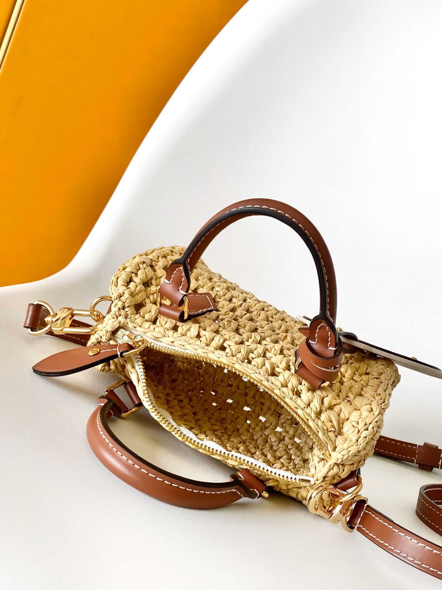 Louis Vuitton Nano Speedy Handle Shoulder Bag in Raffia - Tan