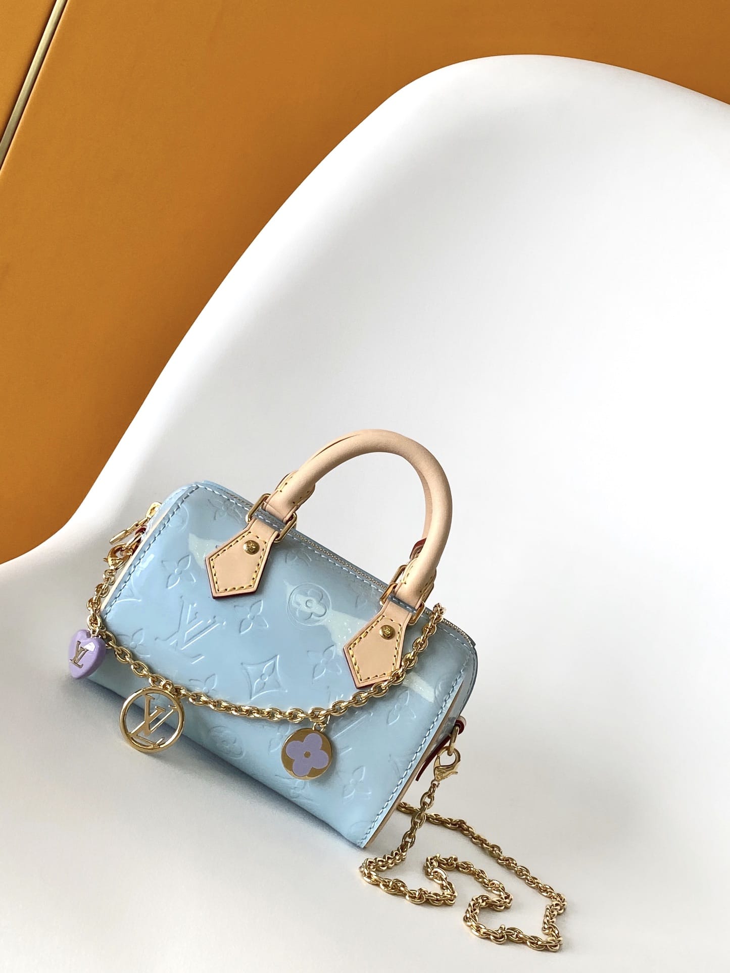 Louis Vuitton Nano Speedy Handle Shoulder Bag in Monogram Cowhide Leather - Sky Blue