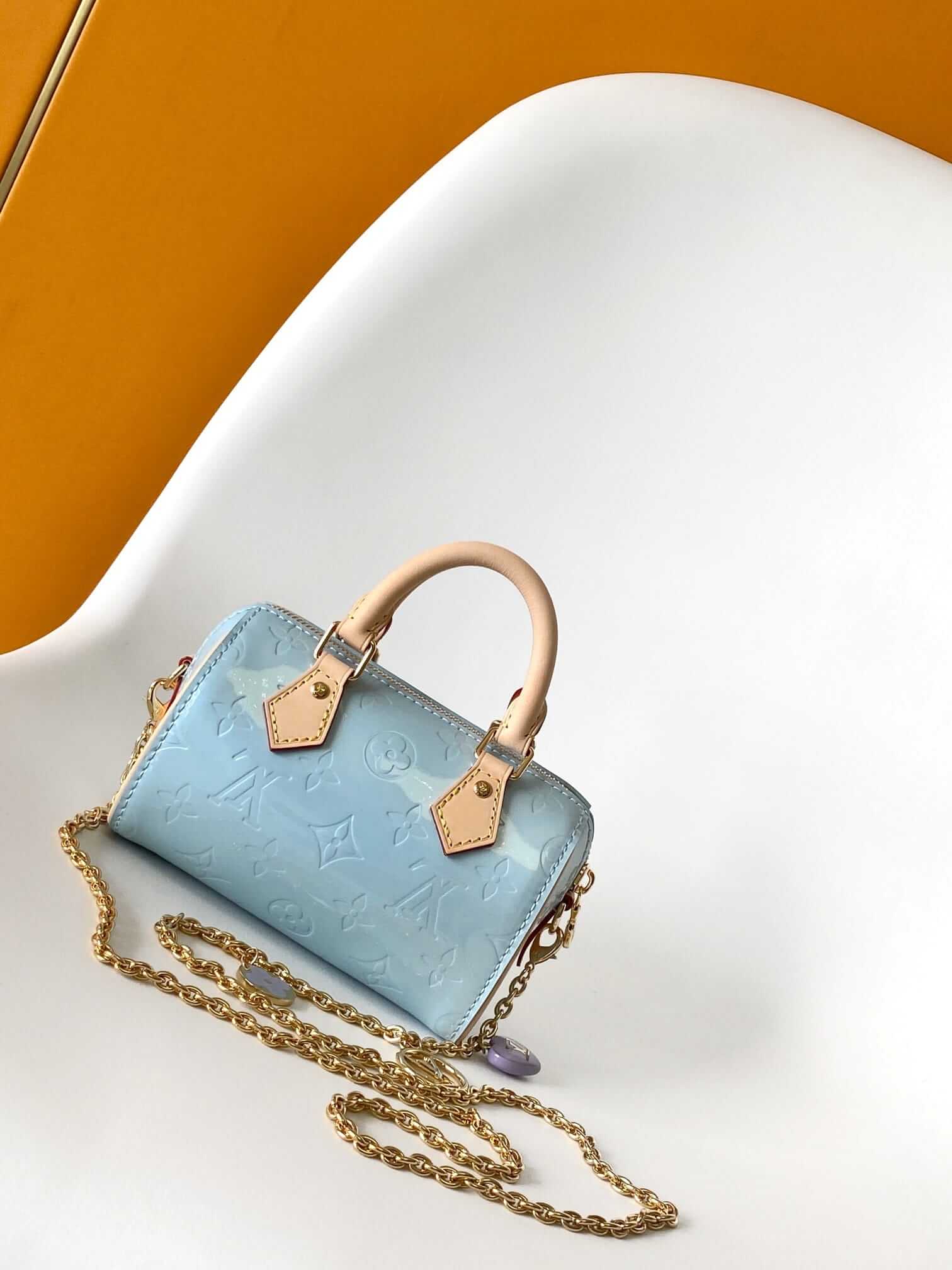 Louis Vuitton Nano Speedy Handle Shoulder Bag in Monogram Cowhide Leather - Sky Blue