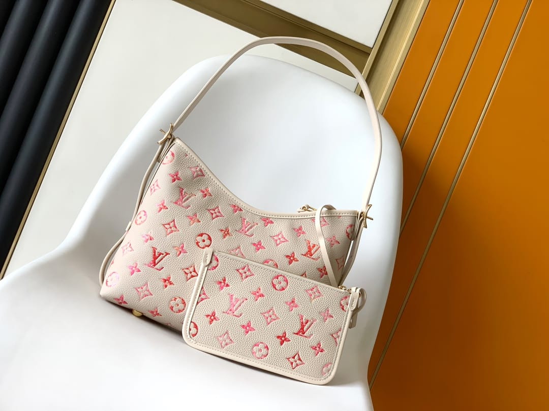 Louis Vuitton CarryAll PM Shoulder Bag in Monogram Grained Cowhide Leather - Sunrise Aquarelle