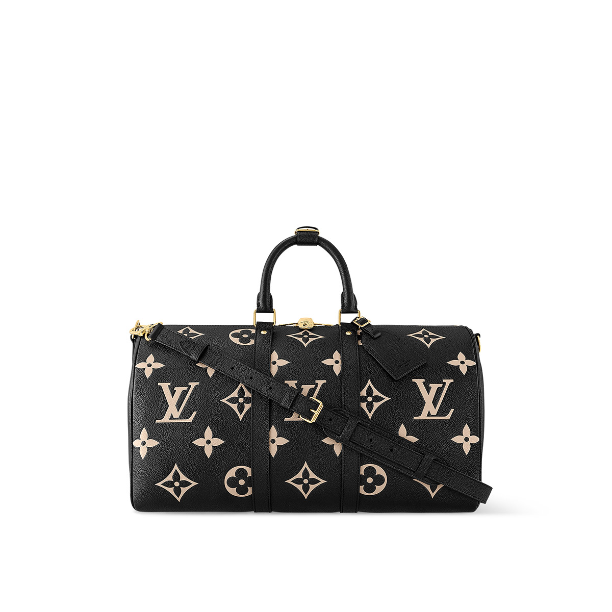 Louis Vuitton Keepall Bandoulière 45 Bag in Monogram Leather - Black/Beige