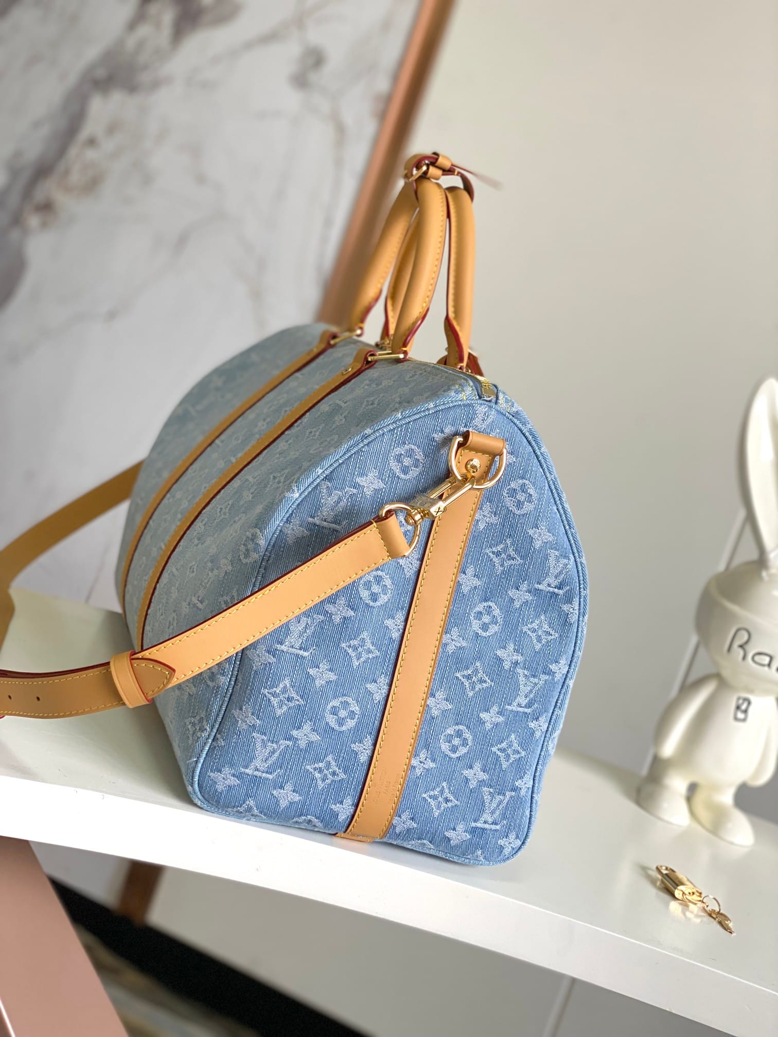 Louis Vuitton Keepall Bandoulière 45 Bag in Monogram Denim - Sky Blue Denim