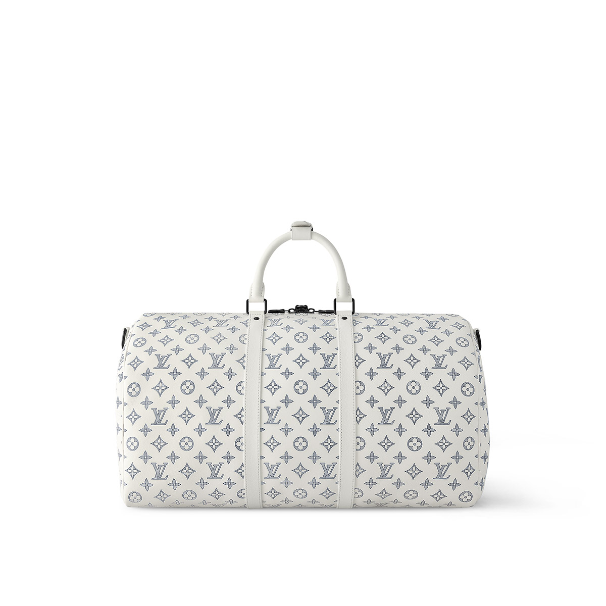 Louis Vuitton Keepall Bandoulière 50 Bag in Monogram Shadow Leather - White/Navy Blue