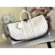 Louis Vuitton Keepall Bandoulière 50 Bag in Monogram Shadow Leather - White/Navy Blue