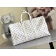 Louis Vuitton Keepall Bandoulière 50 Bag in Monogram Shadow Leather - White/Navy Blue