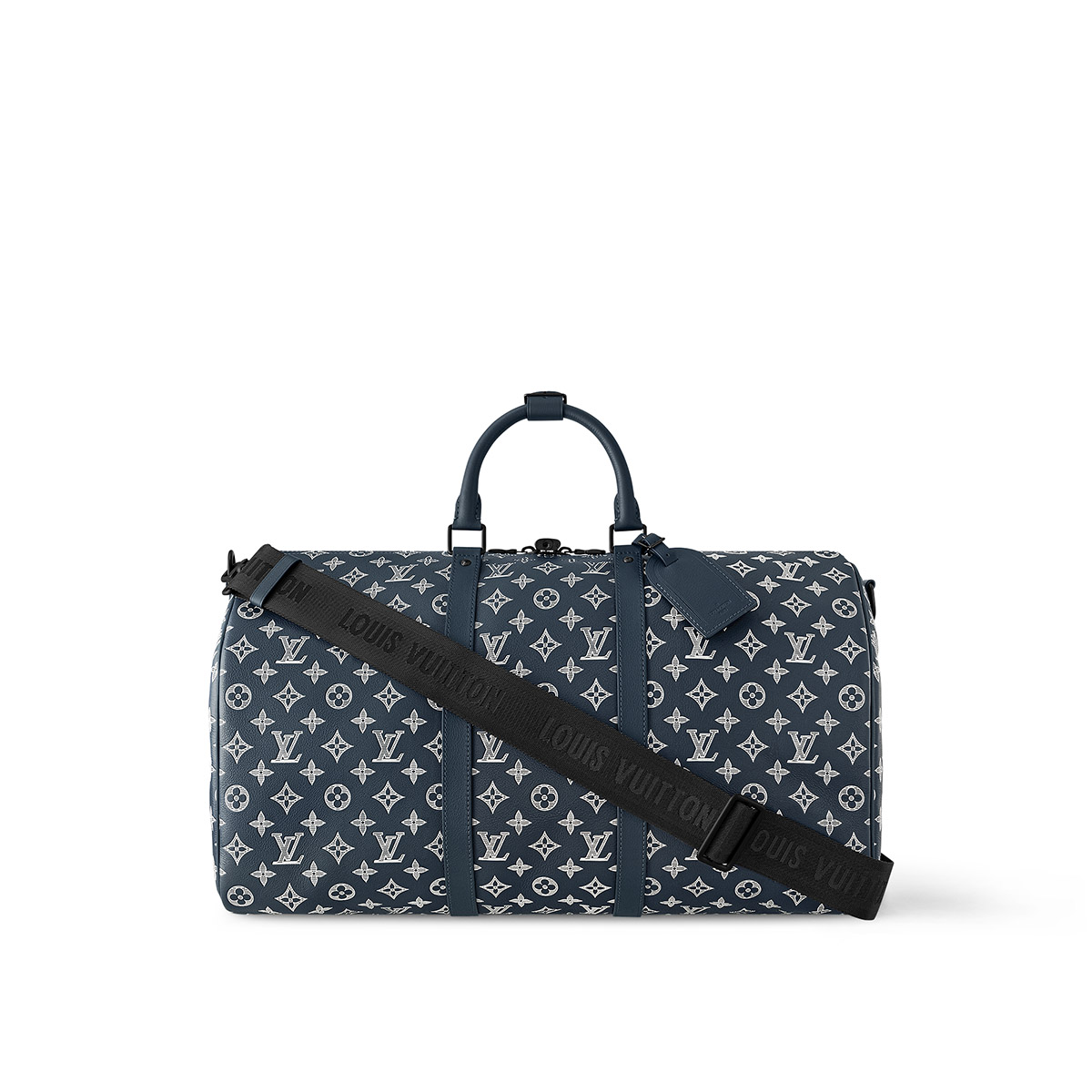 Louis Vuitton Keepall Bandoulière 50 Bag in Monogram Shadow Leather - Ink Blue/White