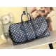 Louis Vuitton Keepall Bandoulière 50 Bag in Monogram Shadow Leather - Ink Blue/White