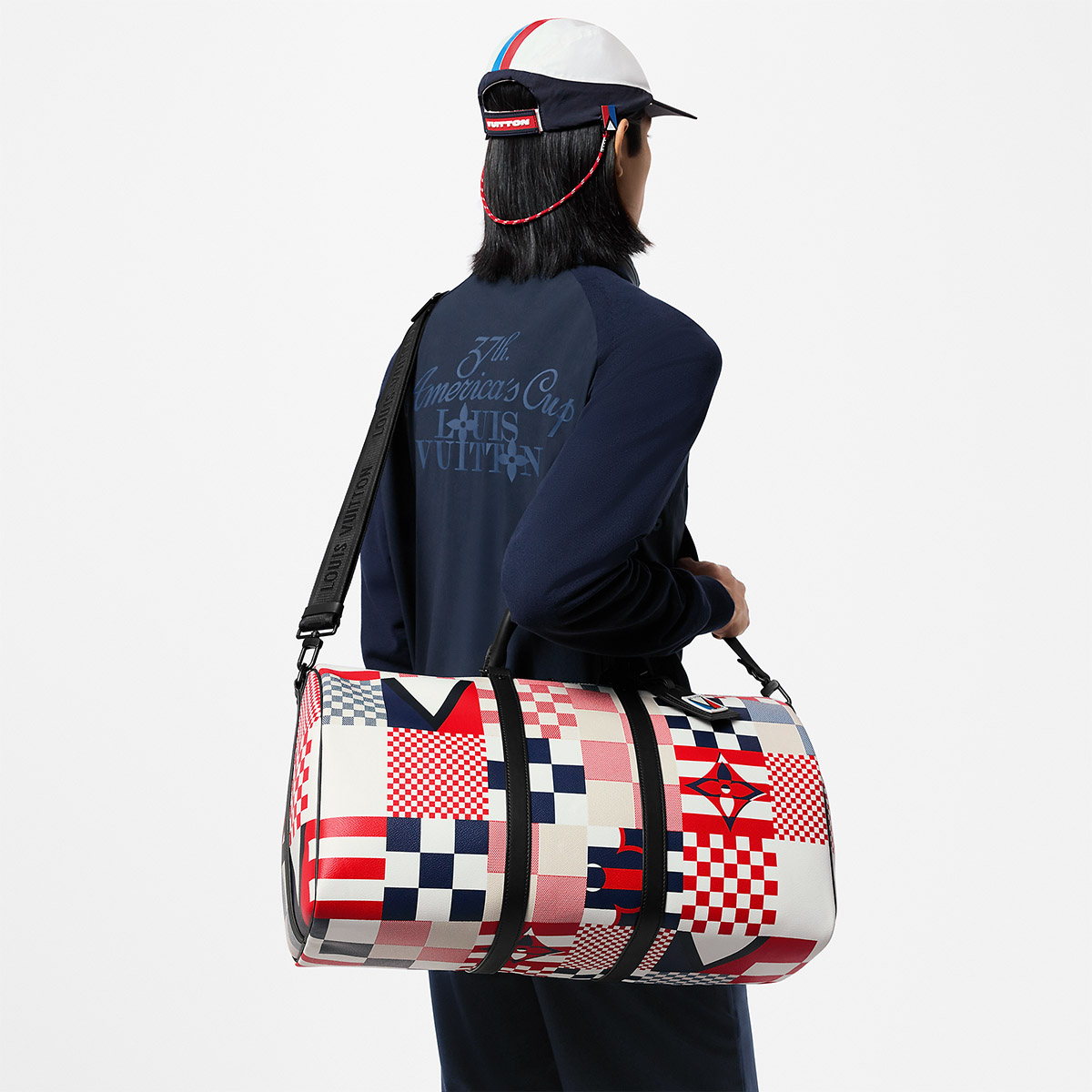 Louis Vuitton Keepall Bandoulière 50 Bag in Damier Flags Canvas - Red/Blue