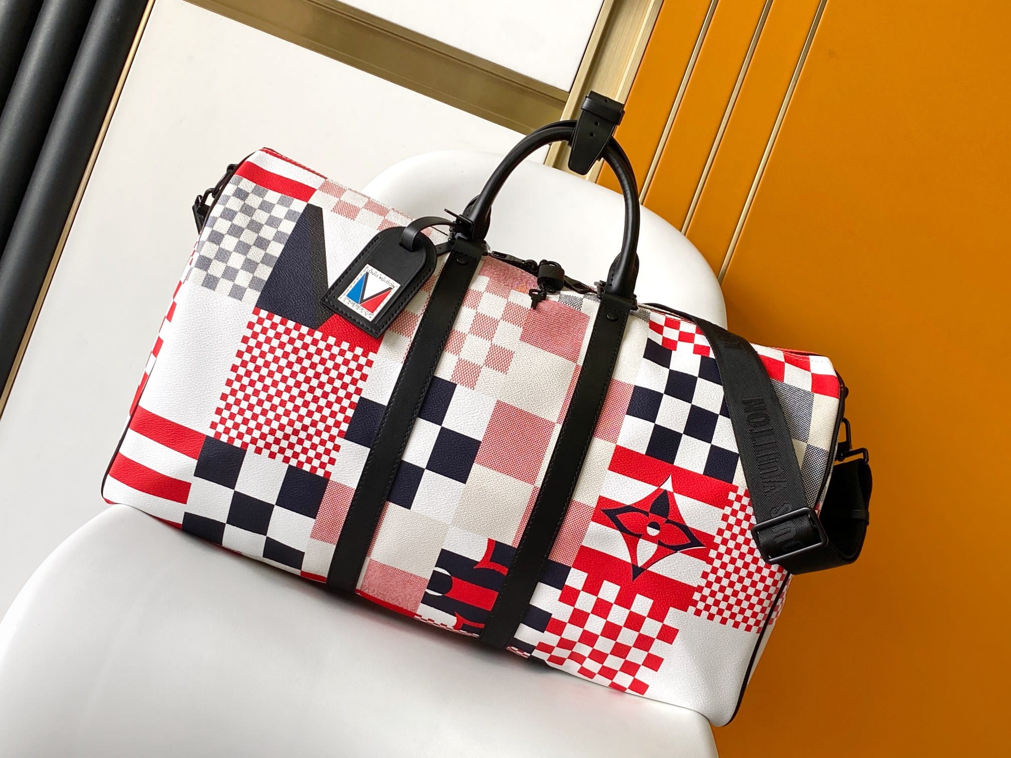 Louis Vuitton Keepall Bandoulière 50 Bag in Damier Flags Canvas - Red/Blue