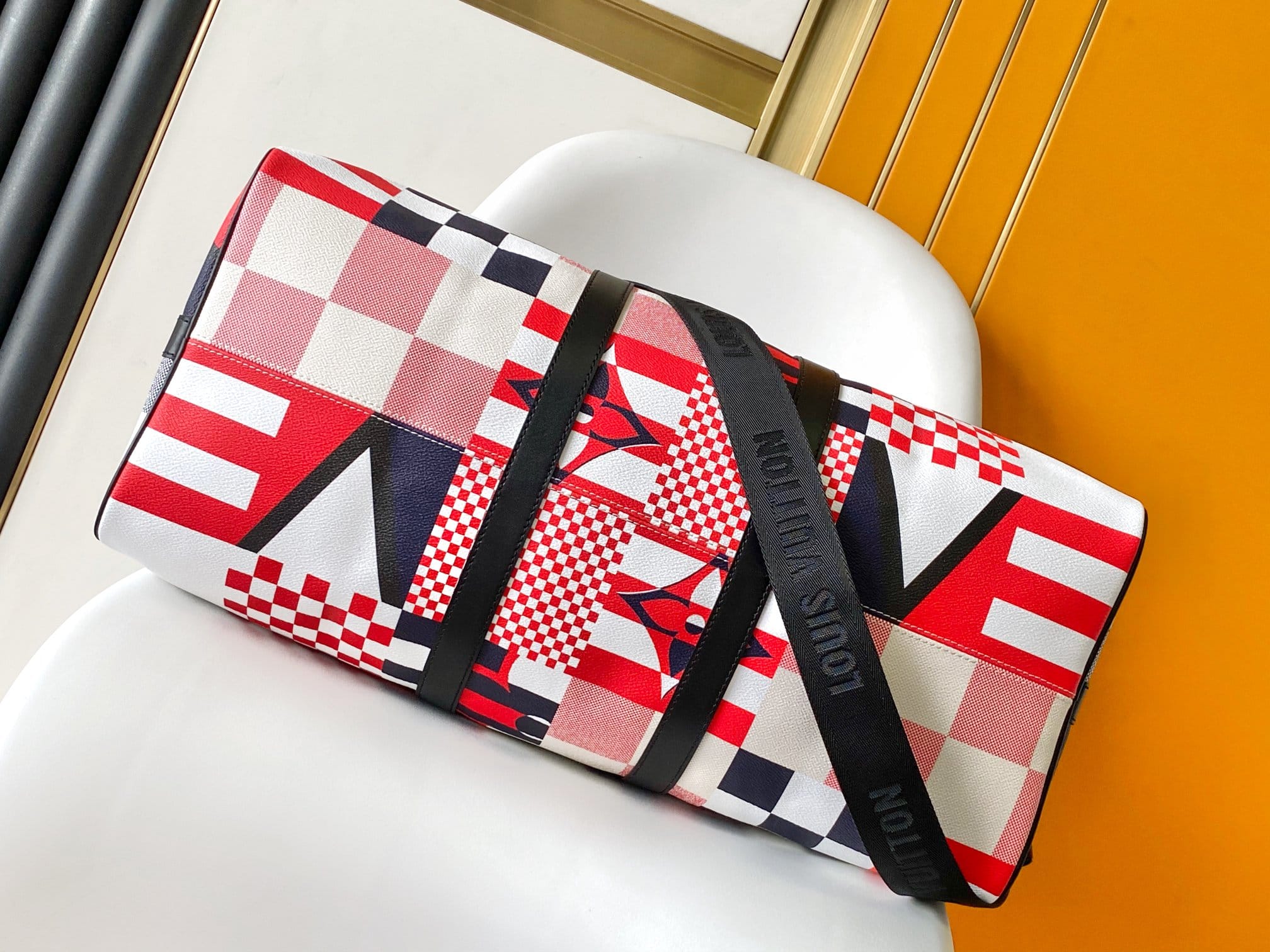 Louis Vuitton Keepall Bandoulière 50 Bag in Damier Flags Canvas - Red/Blue