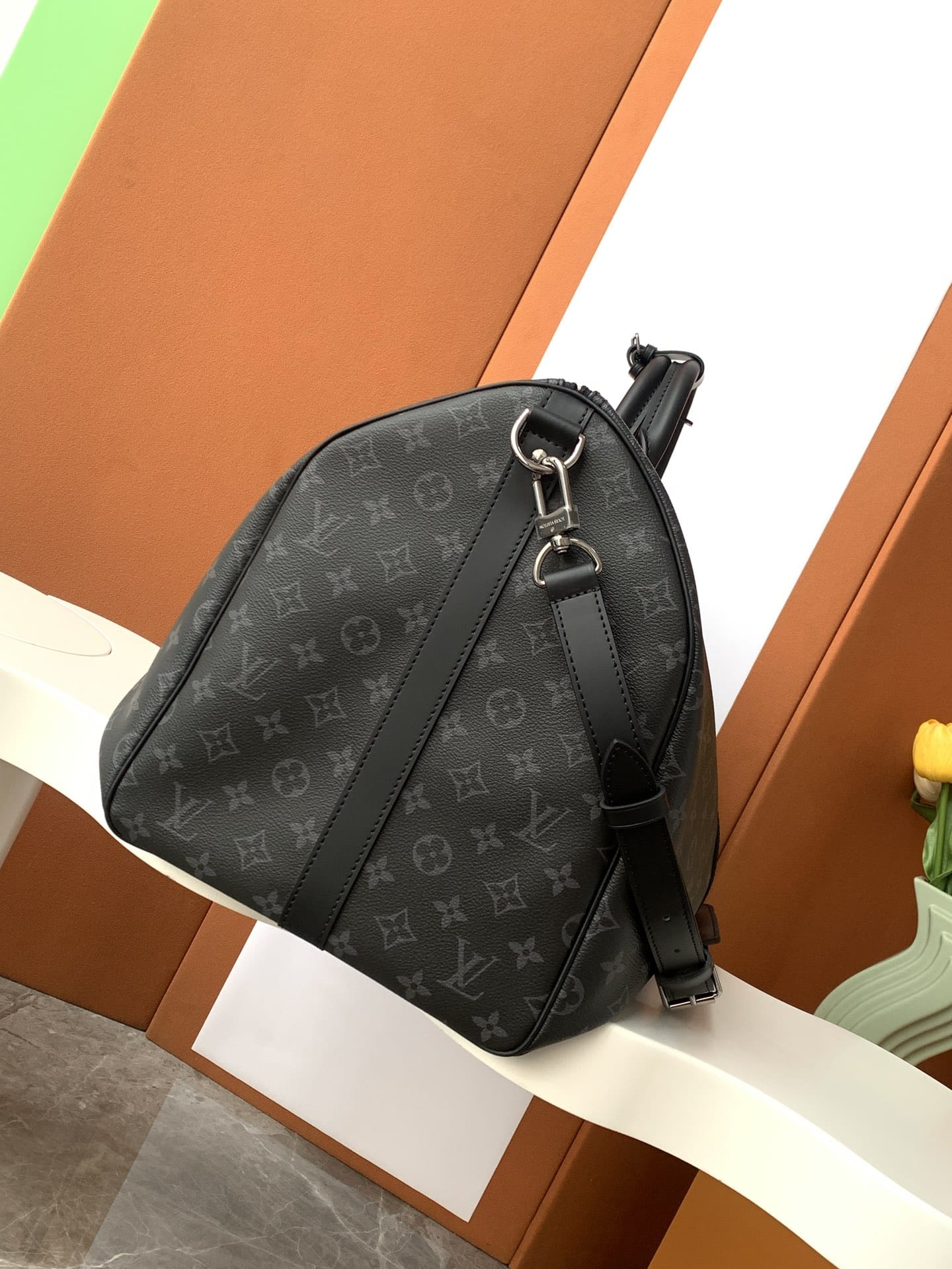 Louis Vuitton Keepall Bandoulière 55 Bag in Monogram Eclipse - Black