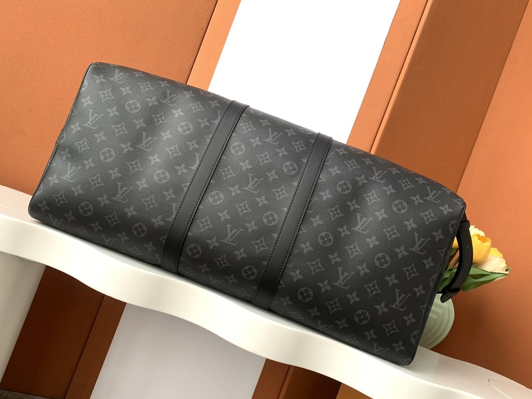 Louis Vuitton Keepall Bandoulière 55 Bag in Monogram Eclipse - Black