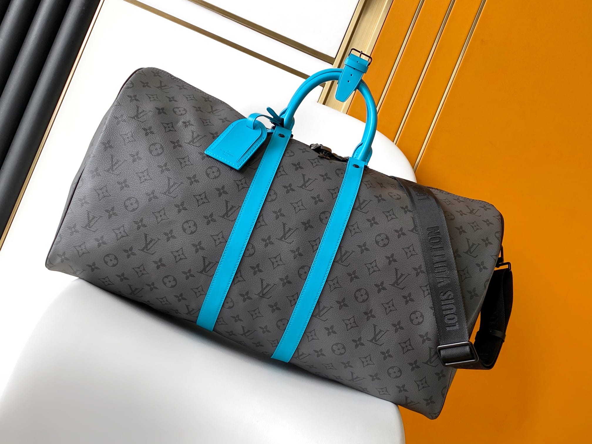 Louis Vuitton Keepall Bandoulière 55 Bag in Monogram Eclipse - Turquoise