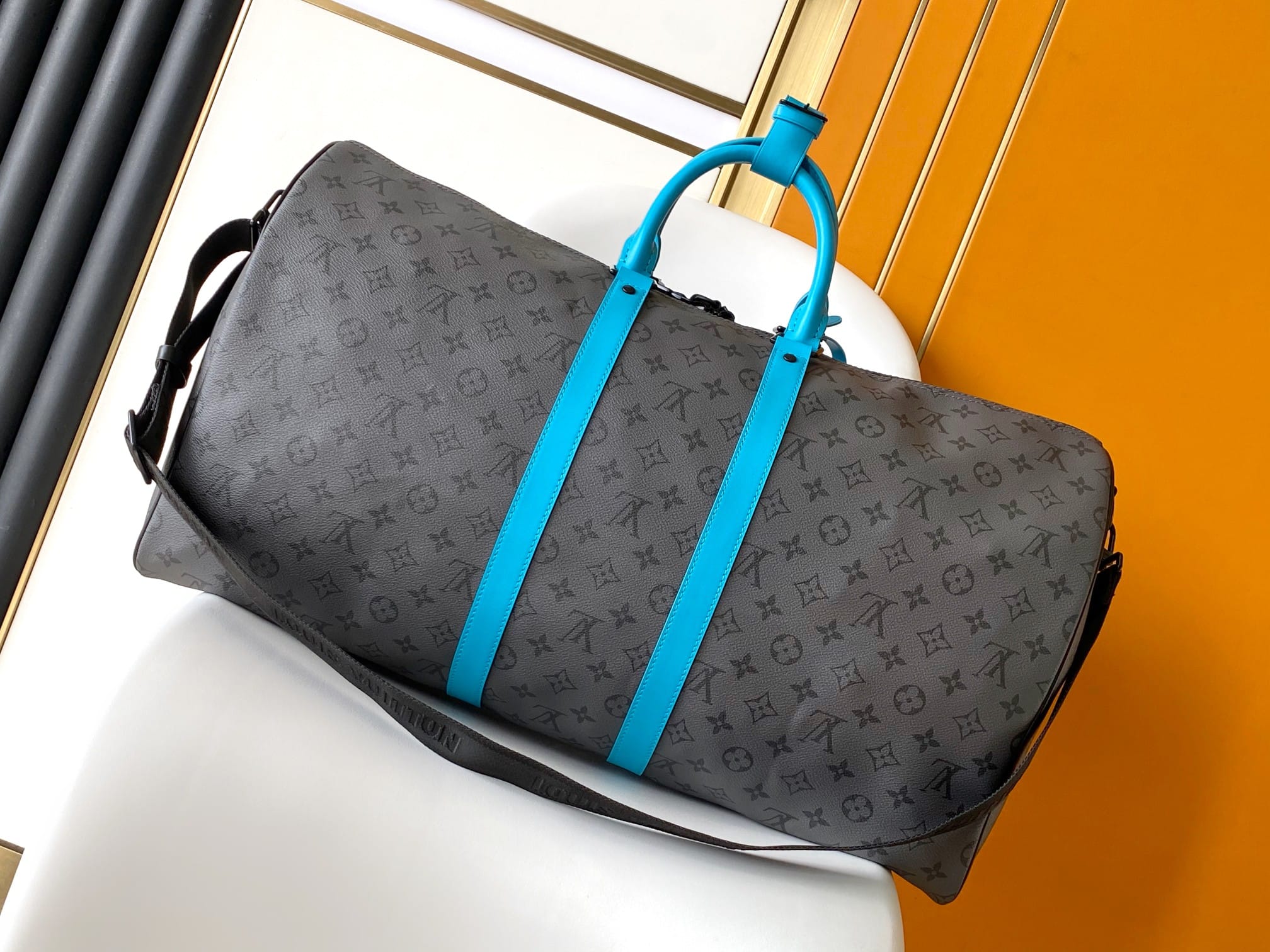 Louis Vuitton Keepall Bandoulière 55 Bag in Monogram Eclipse - Turquoise