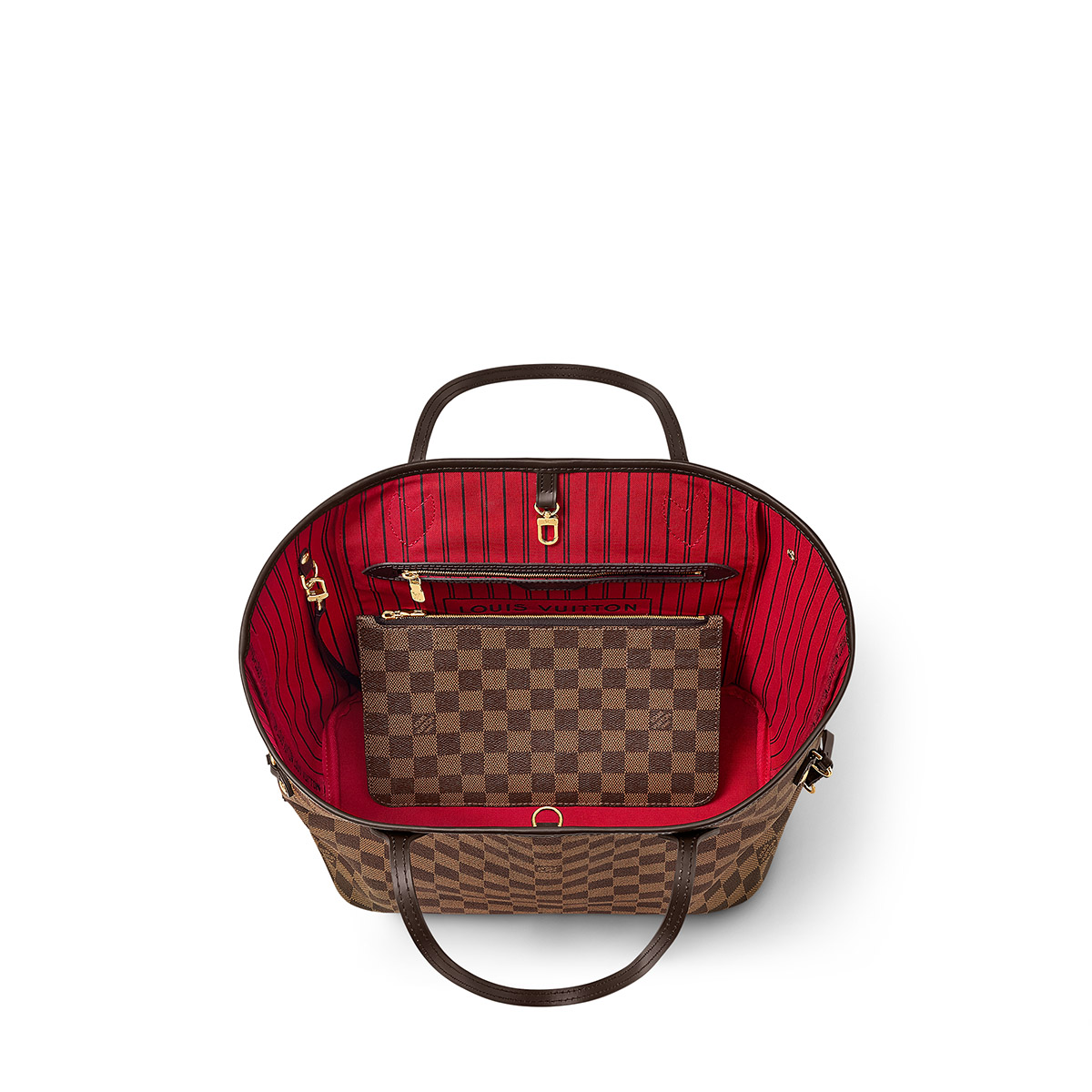 Louis Vuitton Neverfull MM Tote Bag in Damier Ebene Canvas - Cerise Red