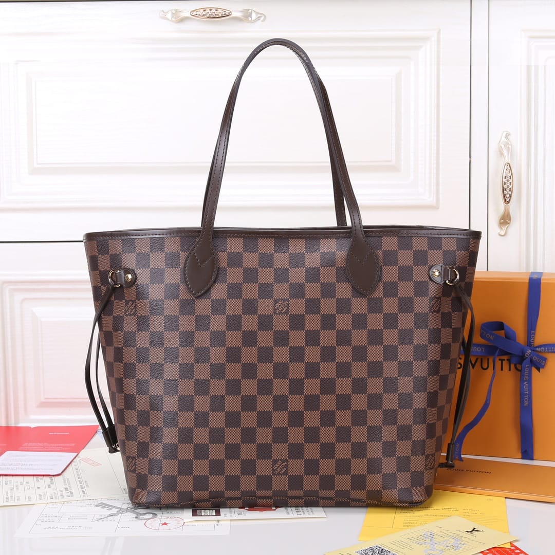 Louis Vuitton Neverfull MM Tote Bag in Damier Ebene Canvas - Cerise Red