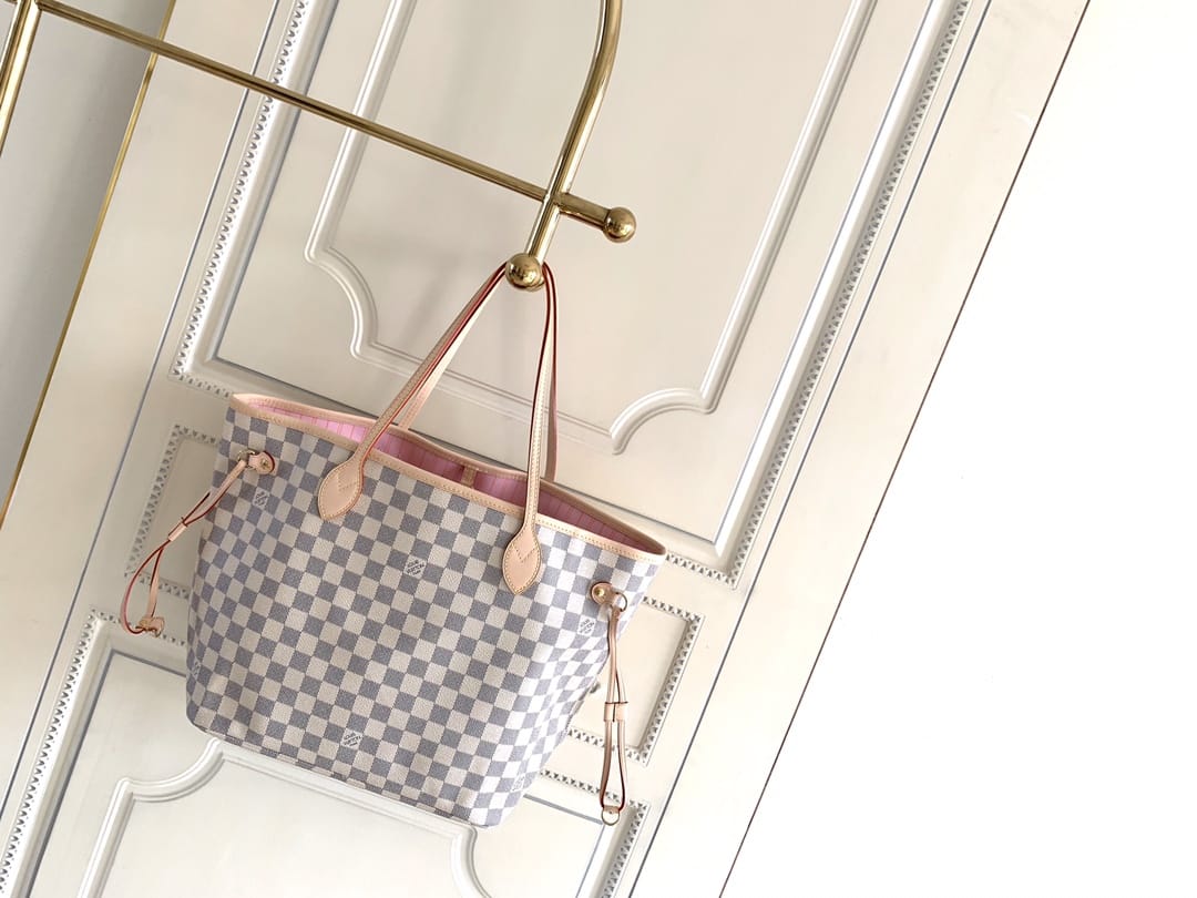 Louis Vuitton Neverfull MM Tote Bag in Damier Azur Canvas - Pink