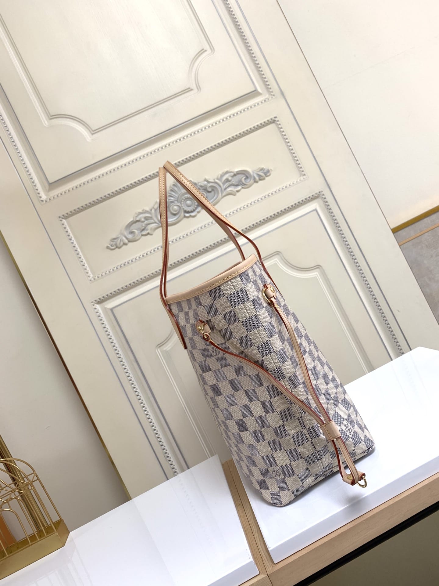 Louis Vuitton Neverfull MM Tote Bag in Damier Azur Canvas - Pink