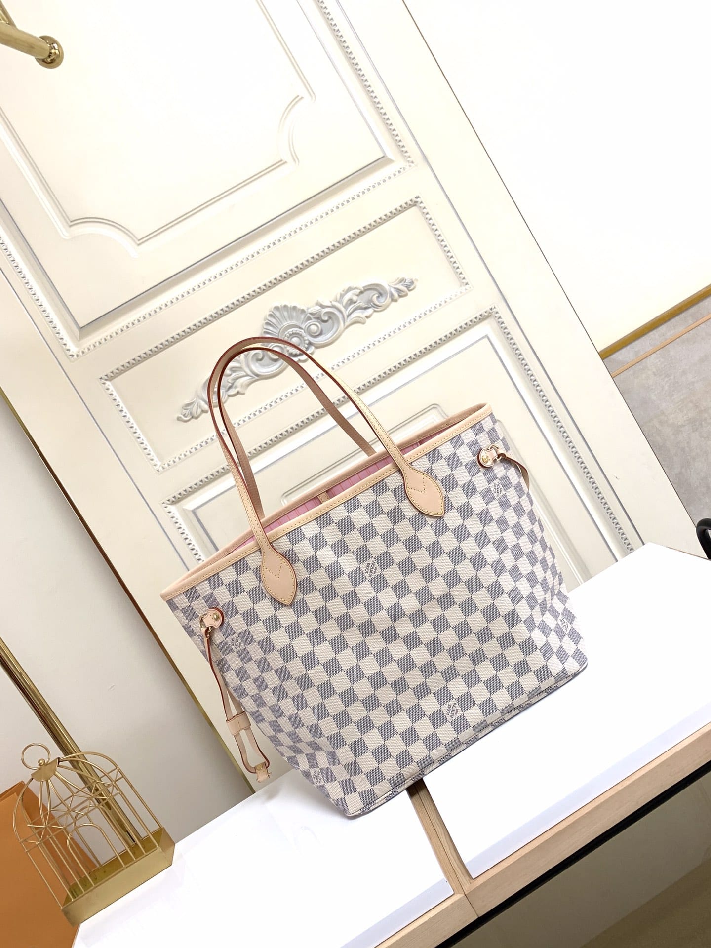 Louis Vuitton Neverfull MM Tote Bag in Damier Azur Canvas - Pink