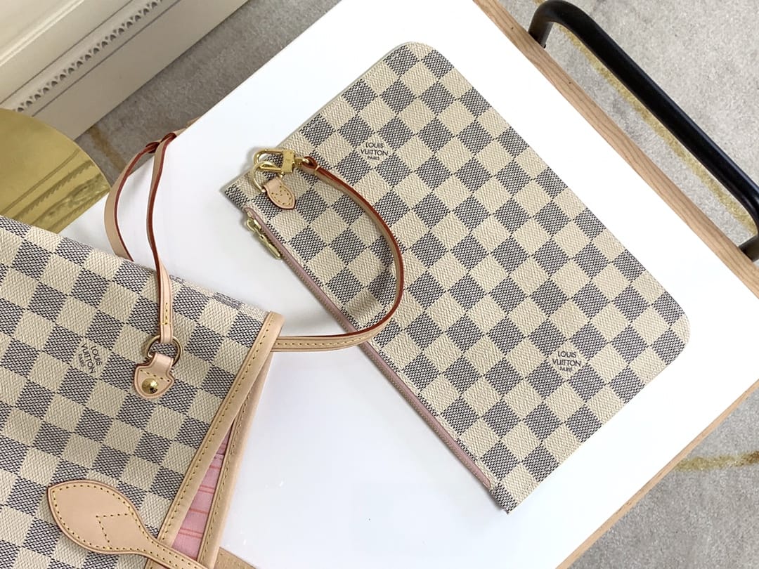 Louis Vuitton Neverfull MM Tote Bag in Damier Azur Canvas - Pink