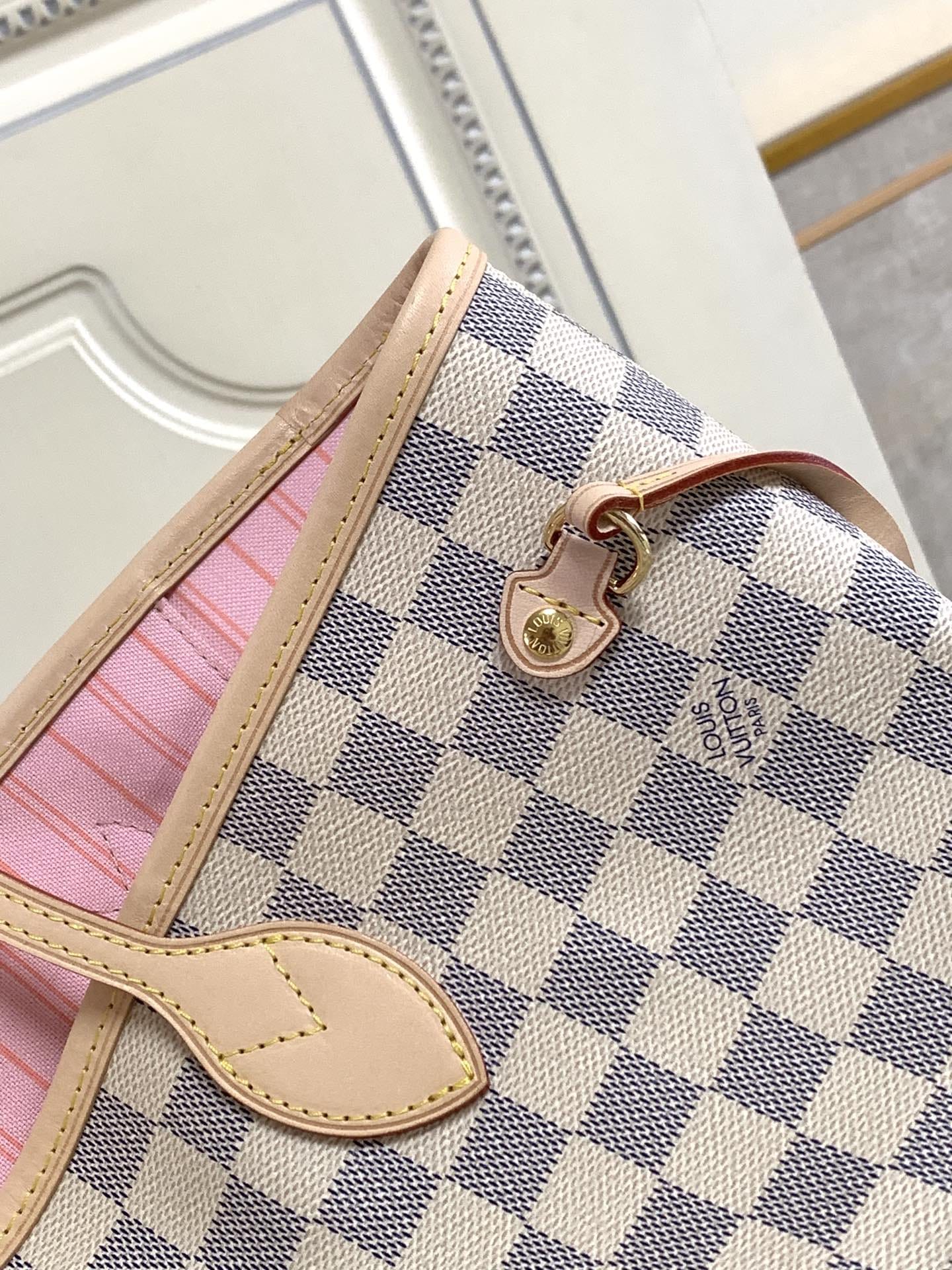 Louis Vuitton Neverfull MM Tote Bag in Damier Azur Canvas - Pink