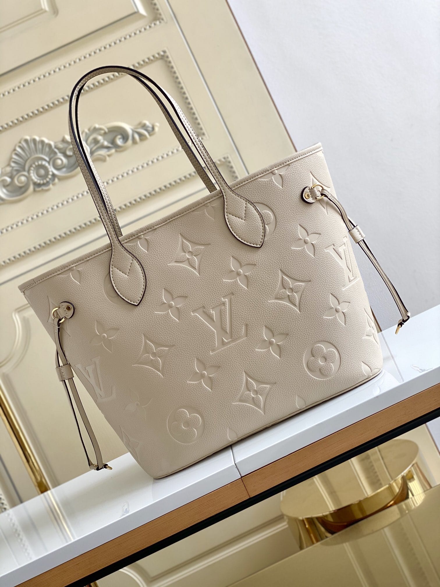 Louis Vuitton Neverfull MM Tote Bag in Monogram Empreinte Leather - Beige