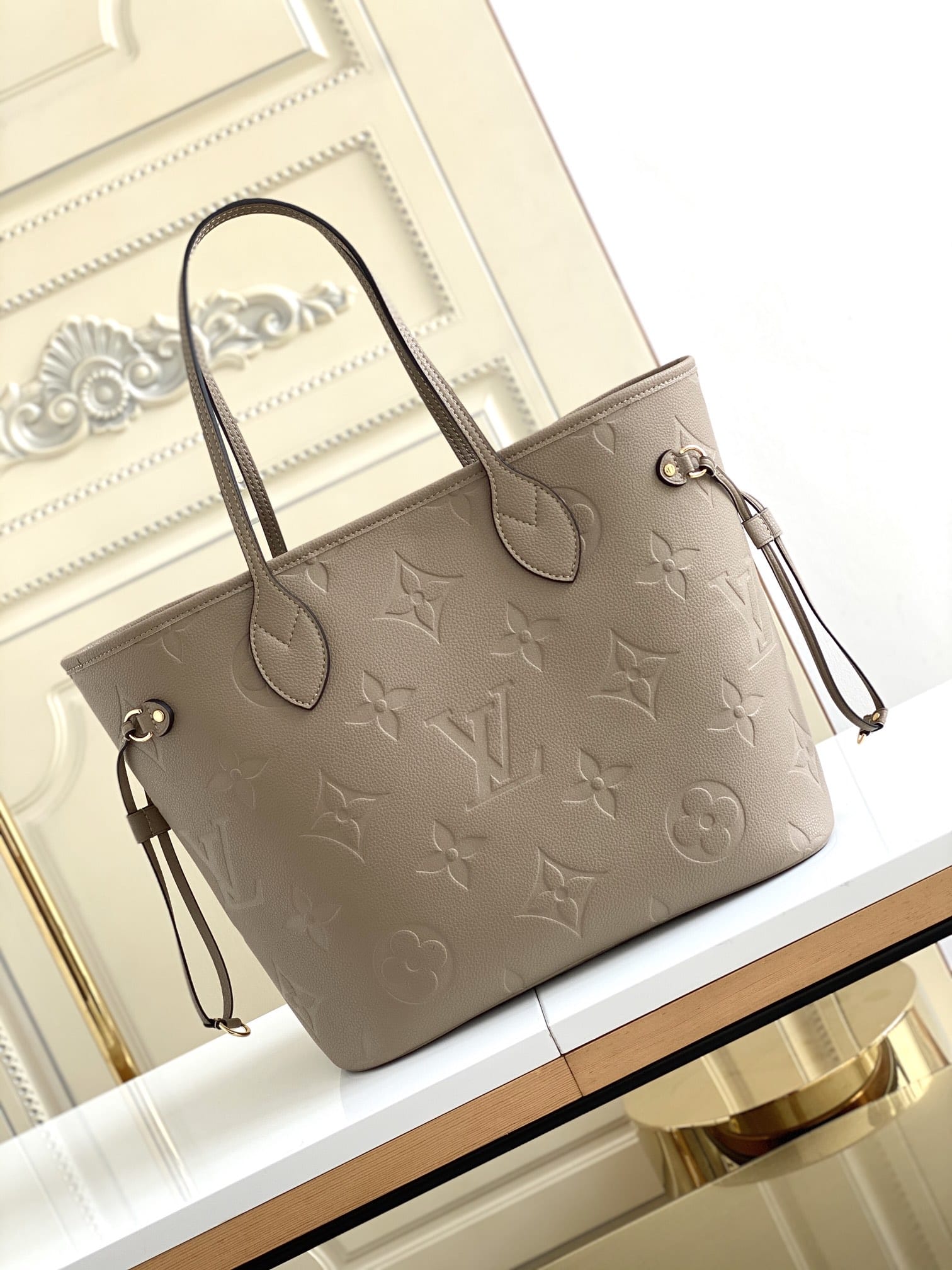 Louis Vuitton Neverfull MM Tote Bag in Monogram Empreinte Leather - Gray