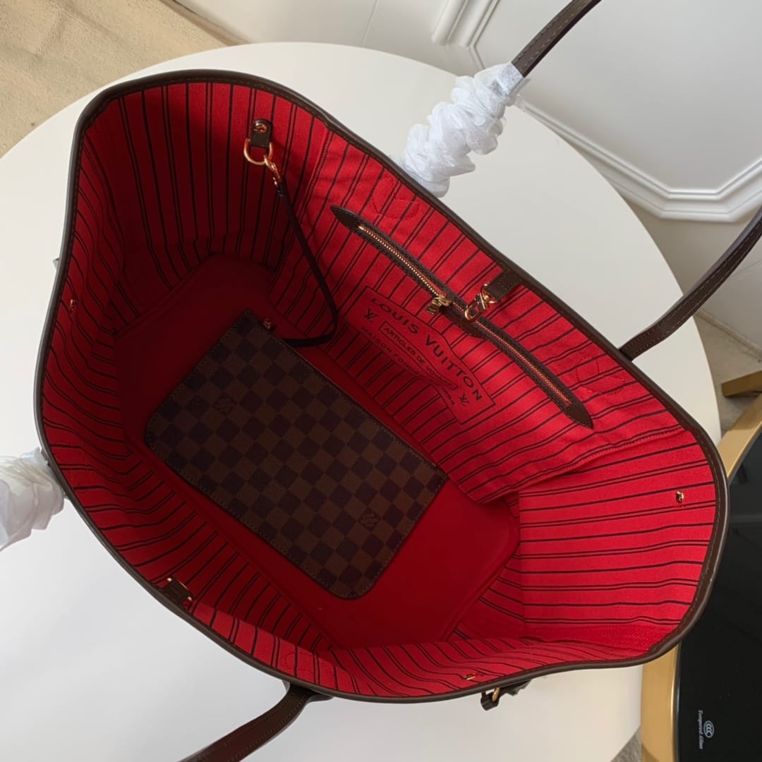 Louis Vuitton Neverfull GM Tote Bag in Damier Ebene Canvas - Cerise Red