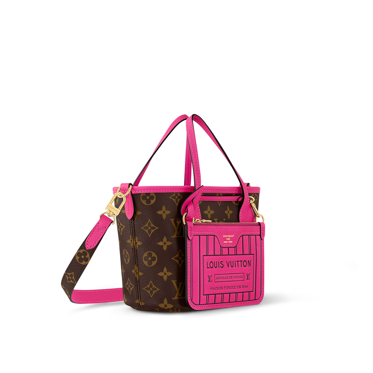 Louis Vuitton Neverfull Bandoulière Inside Out BB Handbag - Rose Pondichery/Monogram