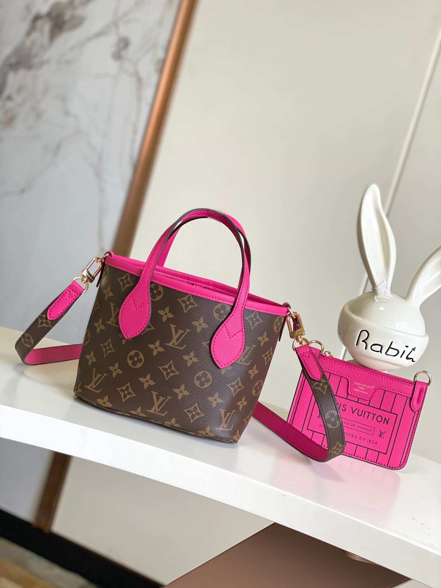 Louis Vuitton Neverfull Bandoulière Inside Out BB Handbag - Rose Pondichery/Monogram