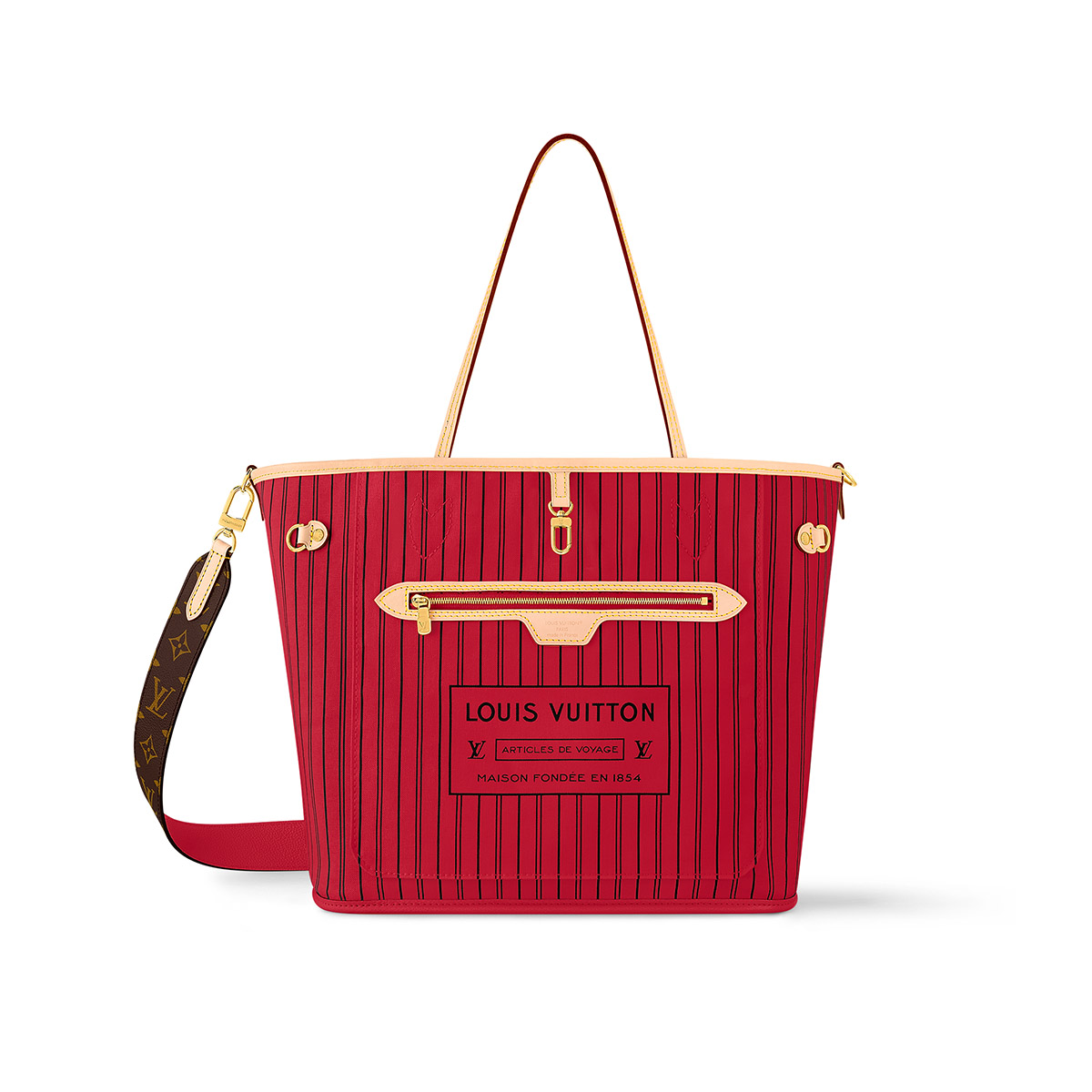 Louis Vuitton Neverfull Bandoulière Inside Out MM Tote Bag - Monogram/Rouge Sari