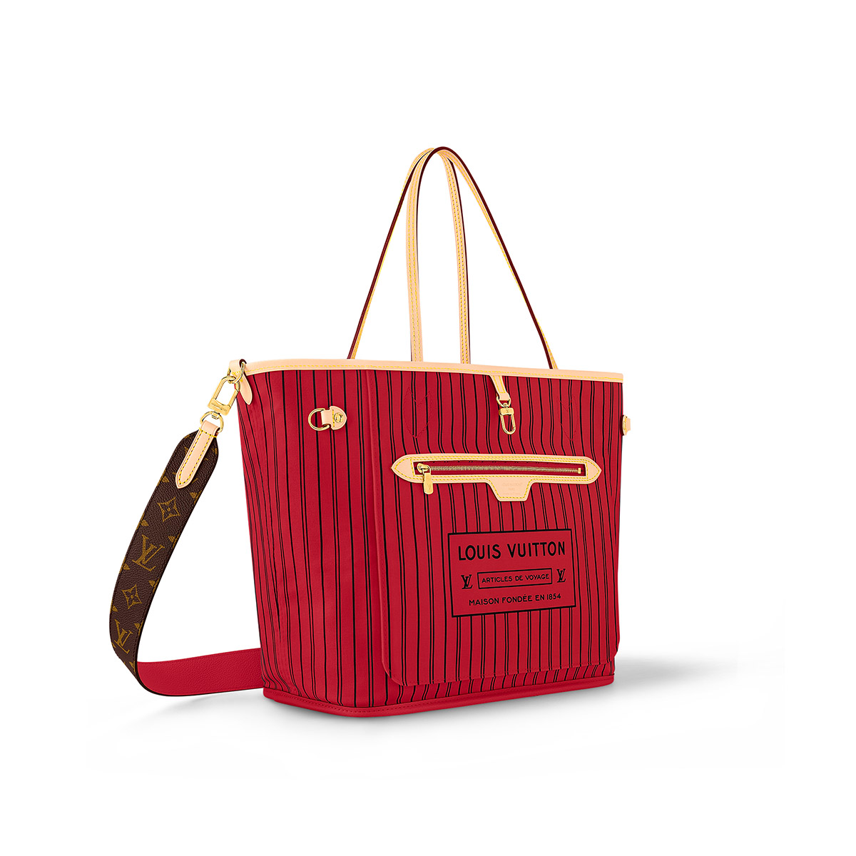 Louis Vuitton Neverfull Bandoulière Inside Out MM Tote Bag - Monogram/Rouge Sari