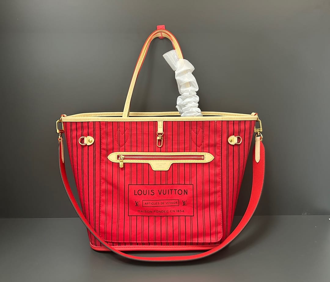 Louis Vuitton Neverfull Bandoulière Inside Out MM Tote Bag - Monogram/Rouge Sari