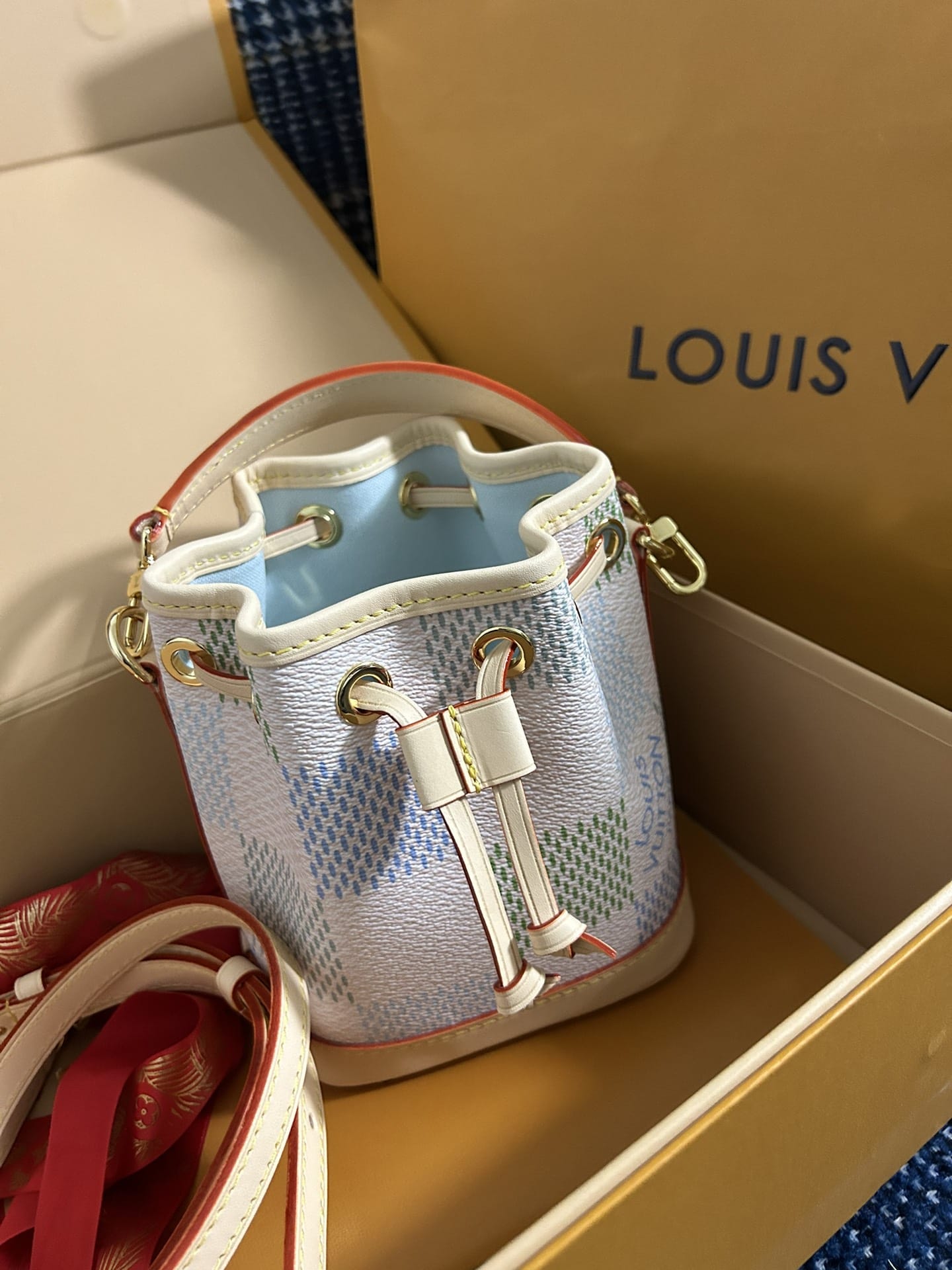 Louis Vuitton Nano Noé Handle Bag in Damier Canvas - Pistachio Green