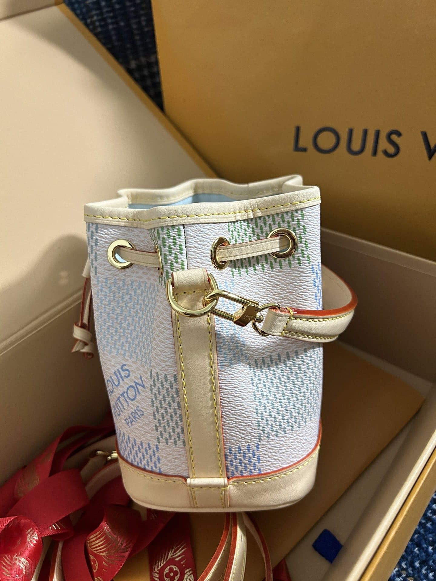 Louis Vuitton Nano Noé Handle Bag in Damier Canvas - Pistachio Green