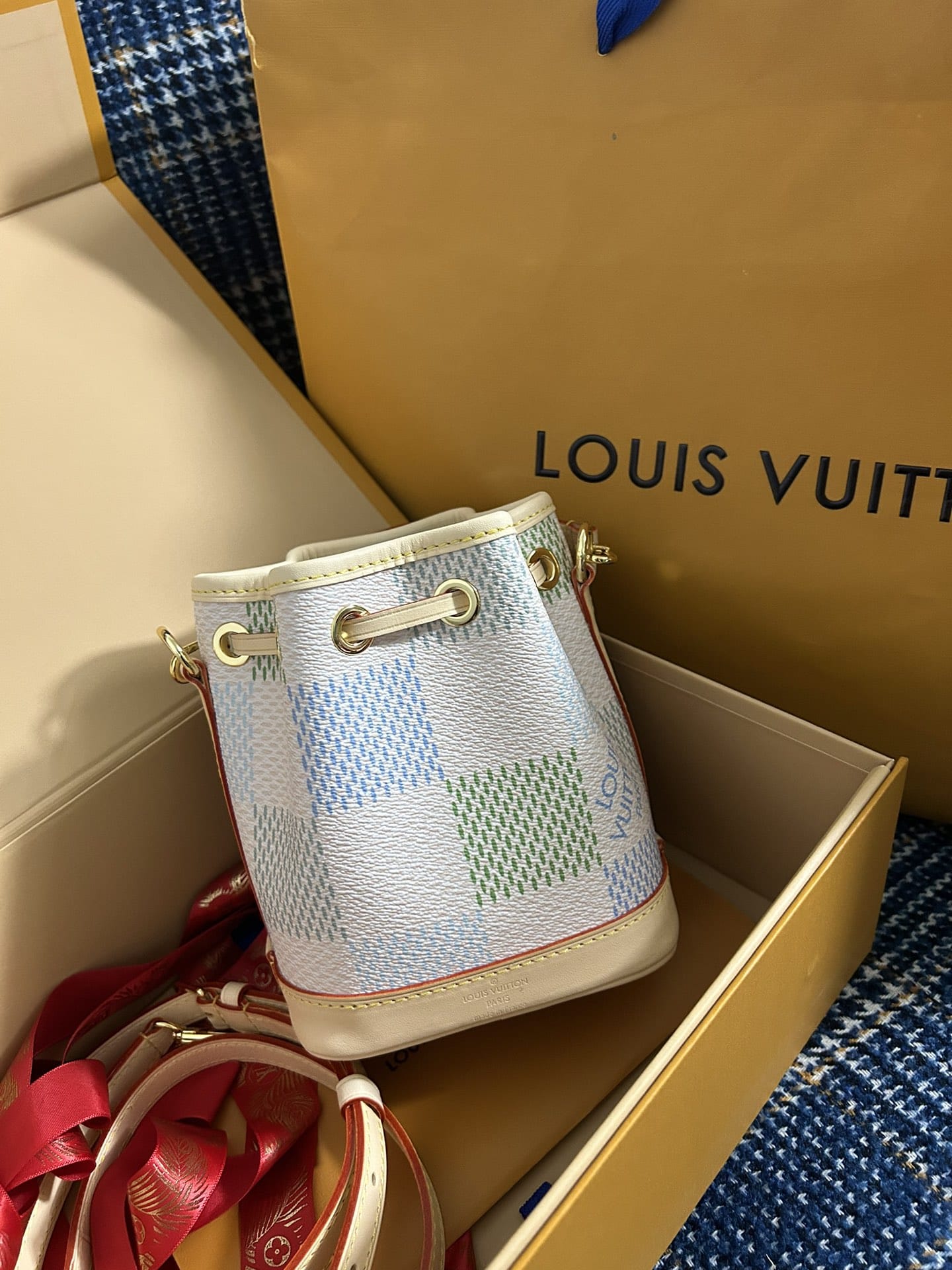 Louis Vuitton Nano Noé Handle Bag in Damier Canvas - Pistachio Green