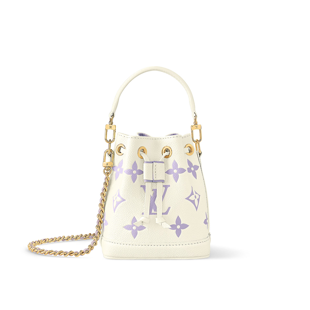 Louis Vuitton Nano Noé Handle Bag in Bicolor Monogram Empreinte Leather - White/Mauve