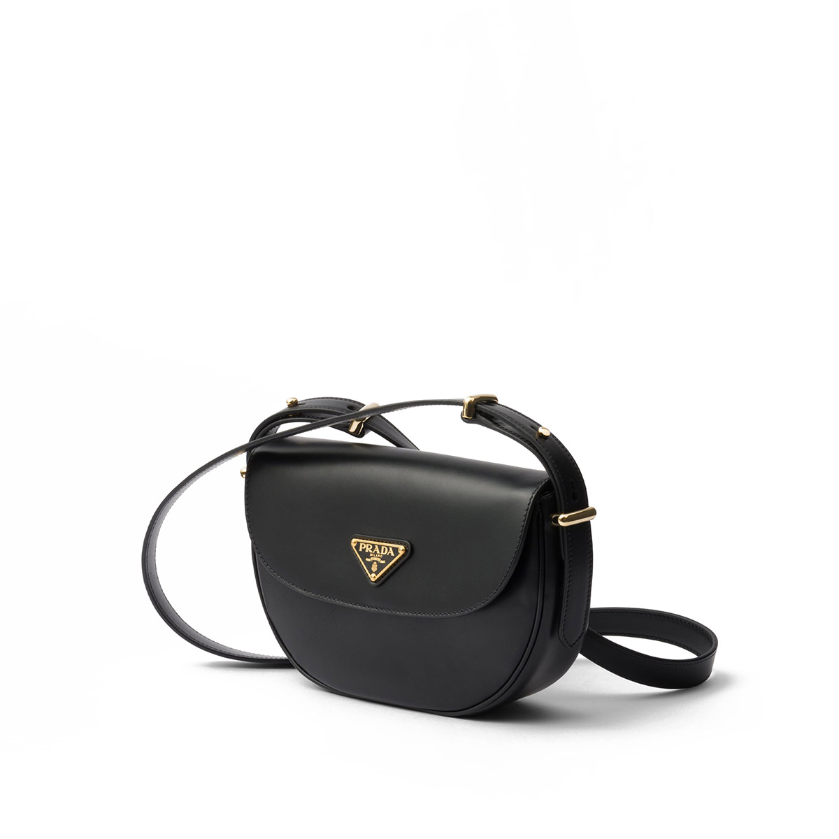 Prada Arqué Leather Shoulder Bag with Flap - Black