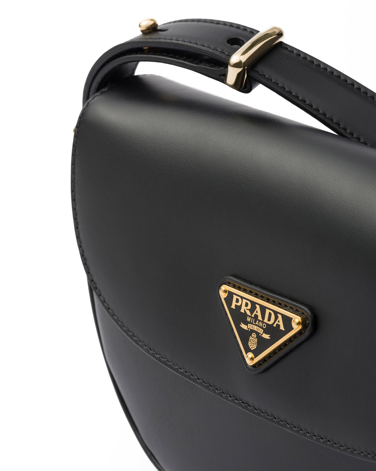 Prada Arqué Leather Shoulder Bag with Flap - Black