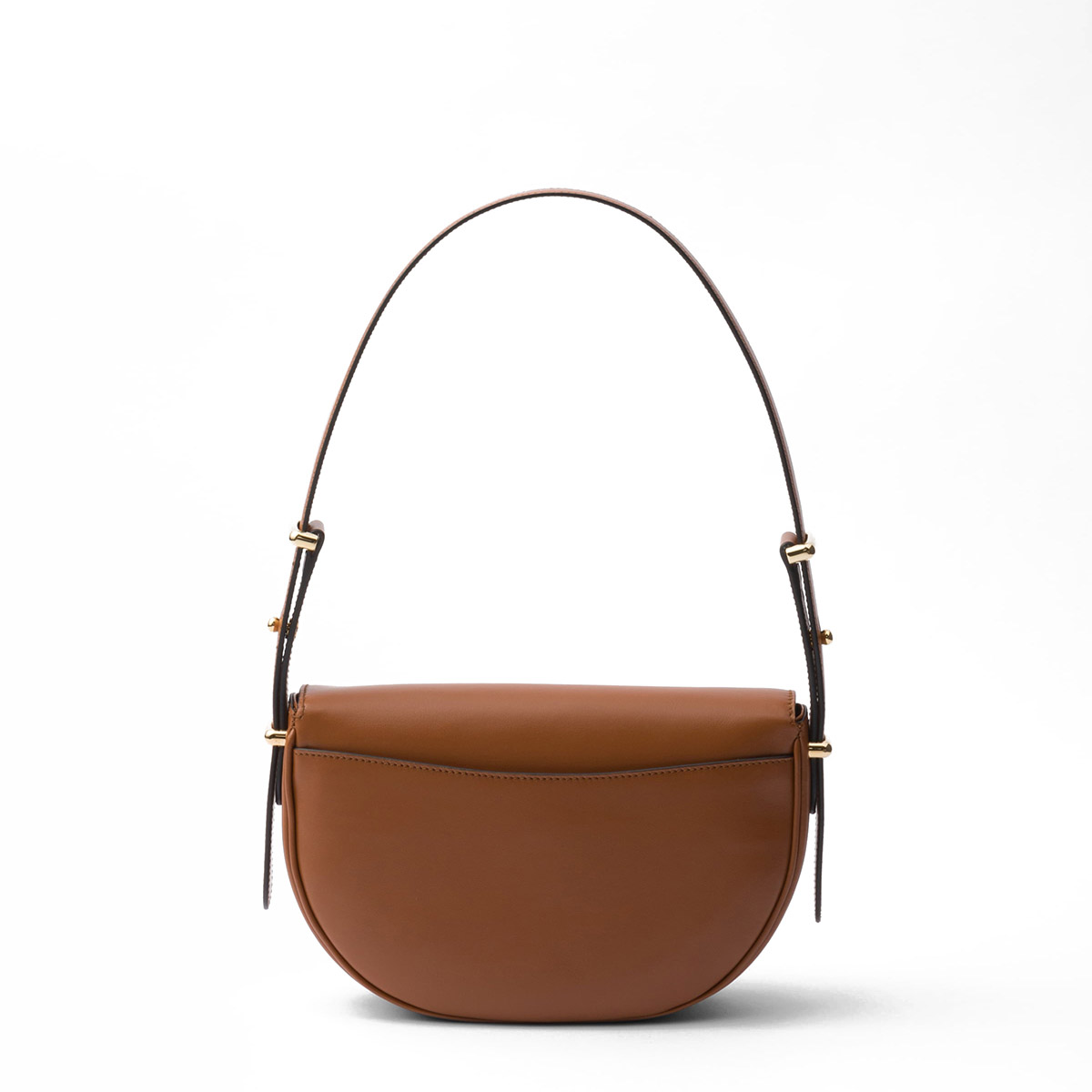 Prada Arqué Leather Shoulder Bag with Flap - Cognac