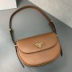 Prada Arqué Leather Shoulder Bag with Flap - Cognac