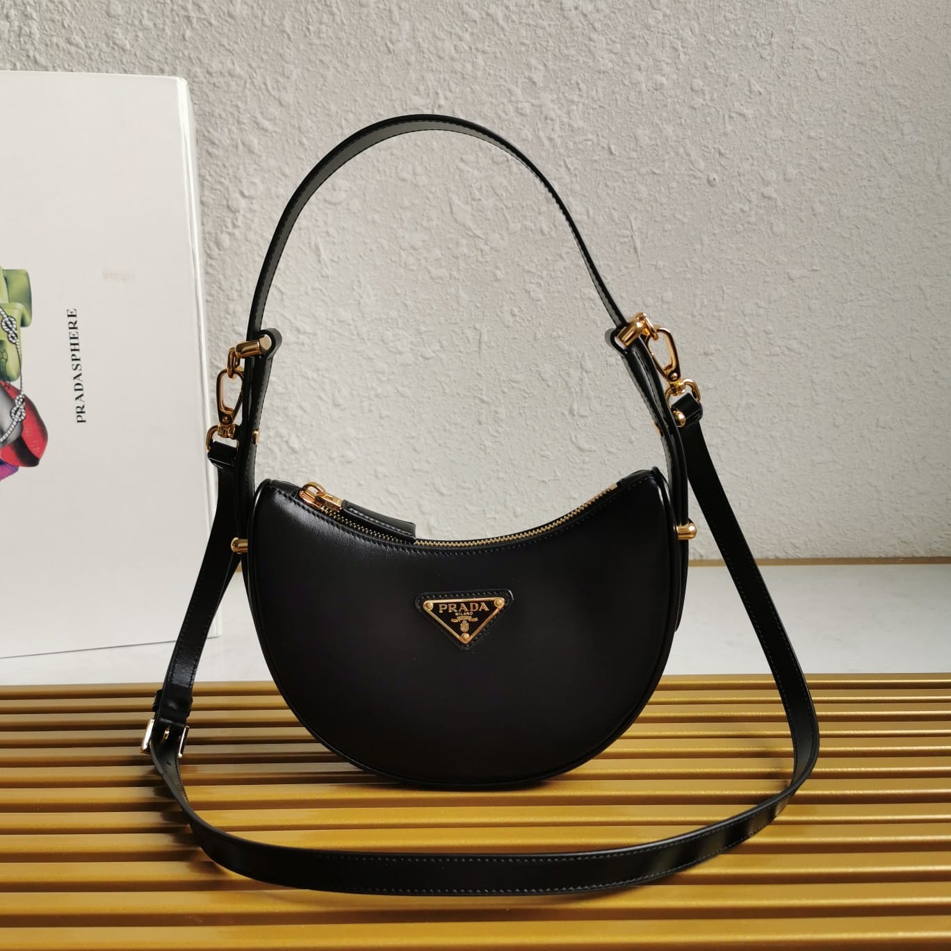 Prada Arqué Leather Mini Shoulder Bag - Black