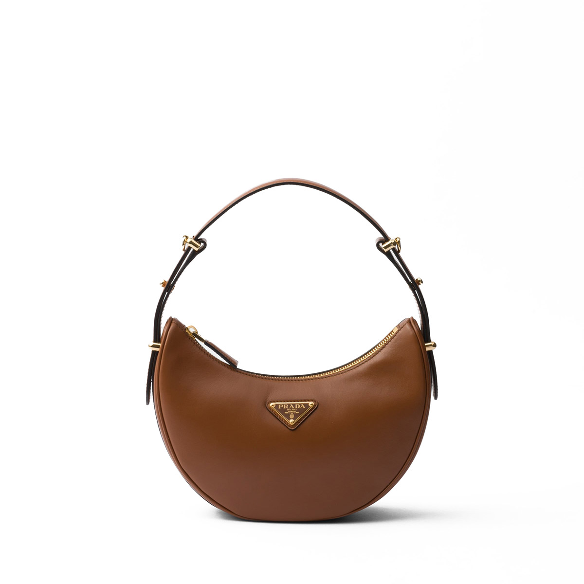 Prada Arqué Small Leather Shoulder Bag - Cognac