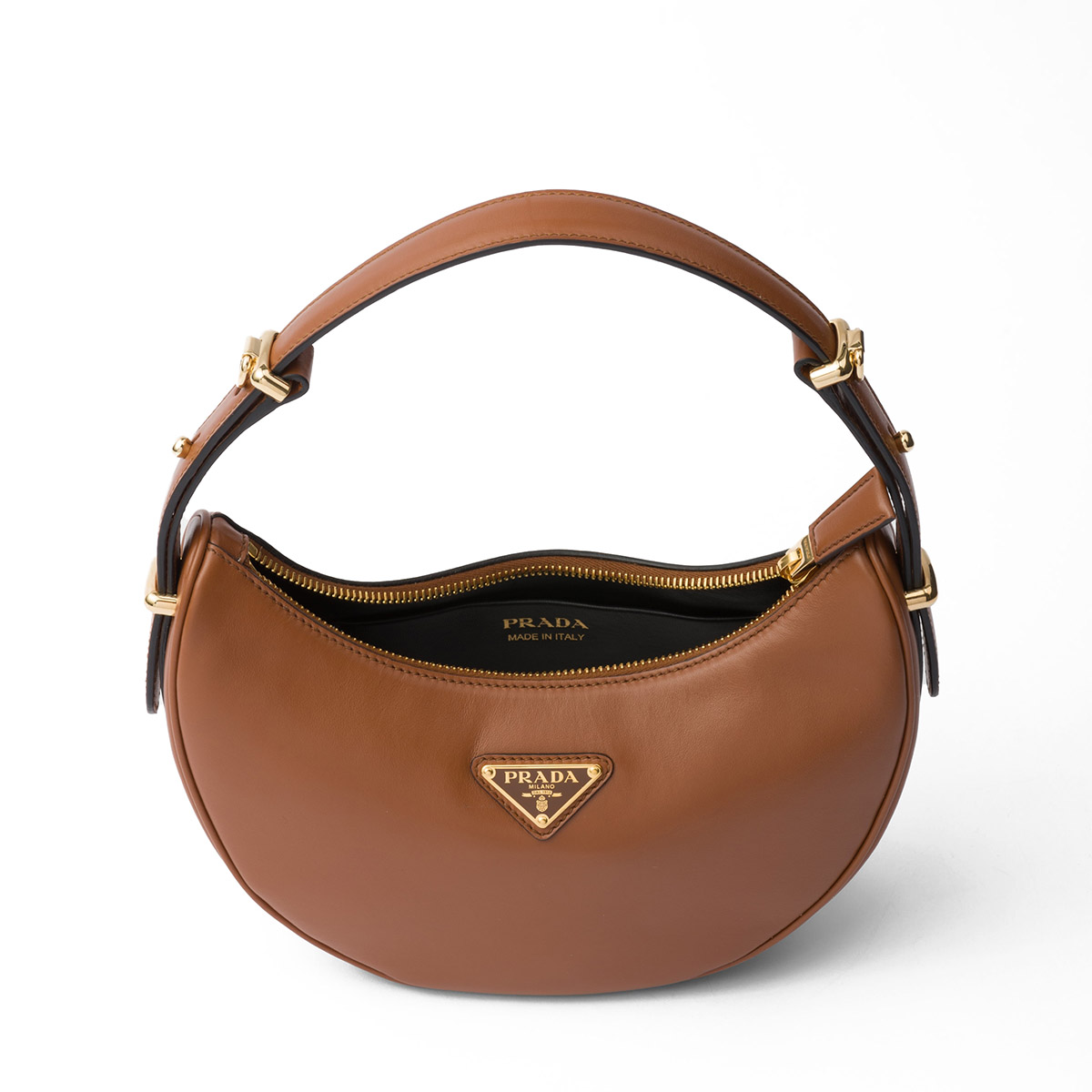 Prada Arqué Small Leather Shoulder Bag - Cognac