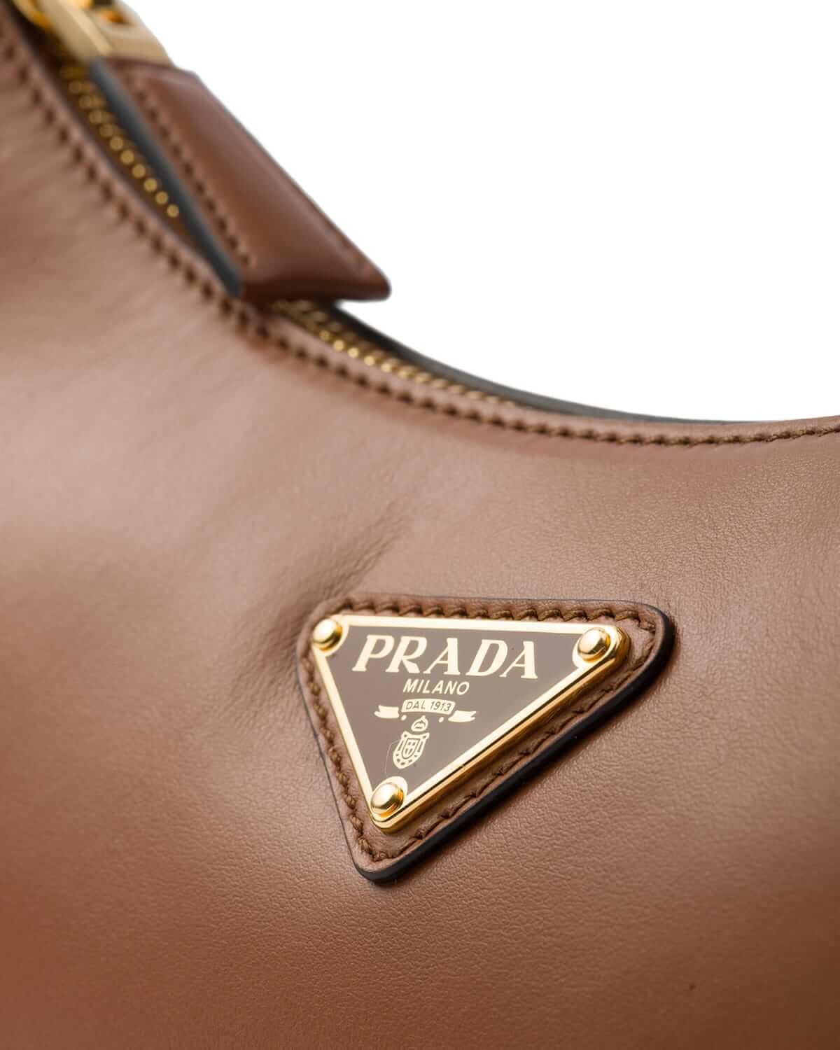 Prada Arqué Small Leather Shoulder Bag - Cognac