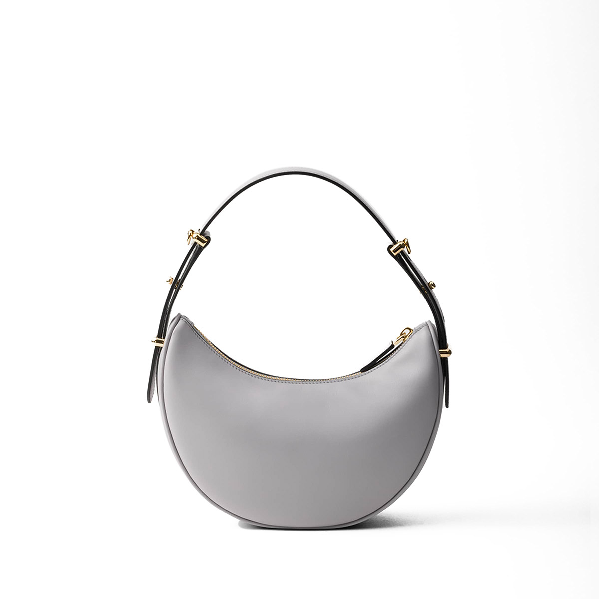 Prada Arqué Small Leather Shoulder Bag - Granite Gray