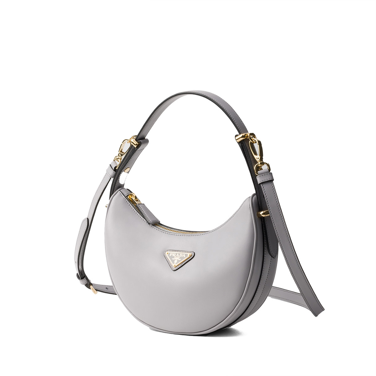 Prada Arqué Small Leather Shoulder Bag - Granite Gray