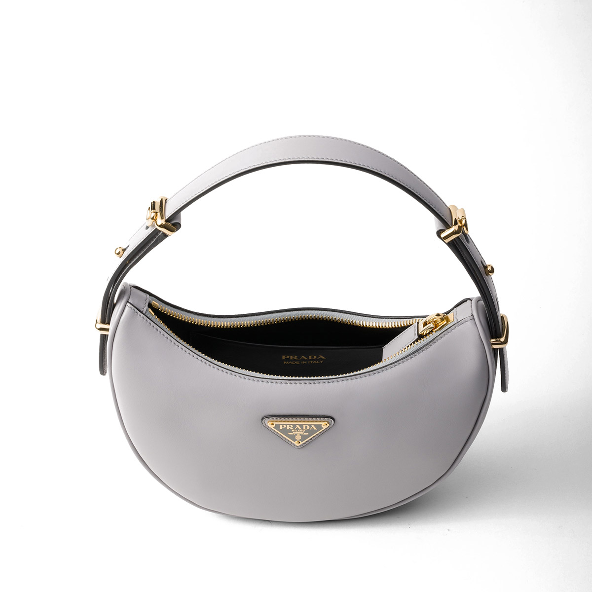 Prada Arqué Small Leather Shoulder Bag - Granite Gray